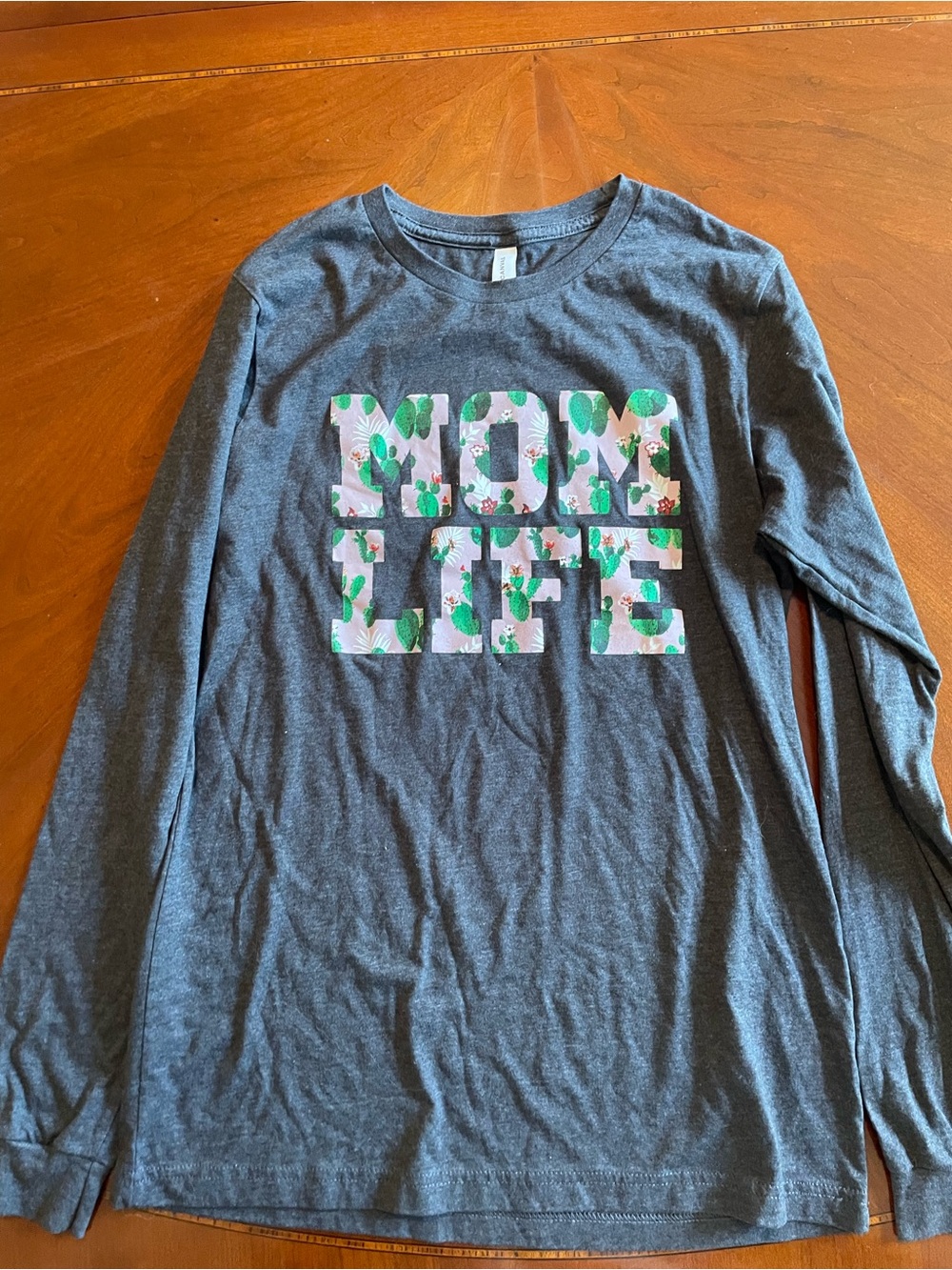 Bella Canvas Charcoal Long Sleeve Tee with Pink & Green Floral Graphic